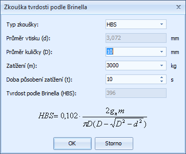 Hlavní okno programu Poznámka Nabídky Průměr kuličky (D) a Zatížení (m) obsahují pouze hodnoty odpovídající normě ČSN EN ISO 6506-1.