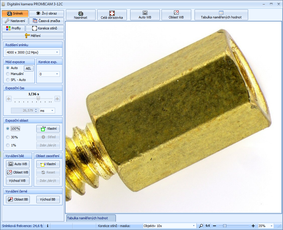 Ovládací panely snímacích zařízení Podporovaná snímací zařízení je možné ovládat pomocí ovládacích panelů. 1. Digitální USB 3.0 kamery PROMICAM Ovládací panel USB 3.