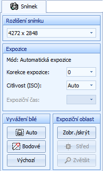 Ovládací panely snímacích zařízení Záložka Snímek Celá obrazovka: slouží k zobrazení živého obrazu v režimu celé obrazovky.