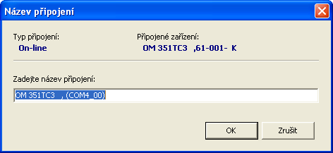 17 Nápověda k programu OM-Link V případě on-line off-line připojení je zobrazen údaj Připojené zařízení u on-line připojení tento údaj uvádí identifikaci typu nalezeného připojeného přístroje, u