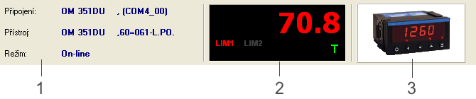 27 Nápověda k programu OM-Link 5.1.2 Informační panel Informační panel okna Nastavení přístroje obsahuje základní údaje o připojení (1), displej přístroje (2) a obrázek připojeného přístroje (3).