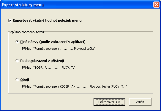 41 Nápověda k programu OM-Link 5.2.6 Export struktury menu Někdy může být užitečné uložit kompletní strukturu menu přístroje do externího textového souboru - např.