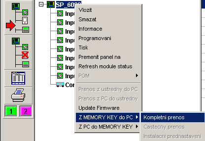 sekce popis Funkční příkazy systému [950] SW reset Po zadání sekce dojde k nastavení všech sekcí na tovární hodnoty [955] [970] [975] Aktualizace modulů na sběrnici Stáhnout MEMORY KEY do ústředny