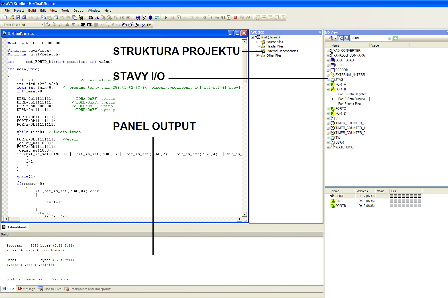 5 NAPROGRAMOVÁNÍ MODELU Strana 35 Obr.14 Prostředí AVR Studio 4 5.