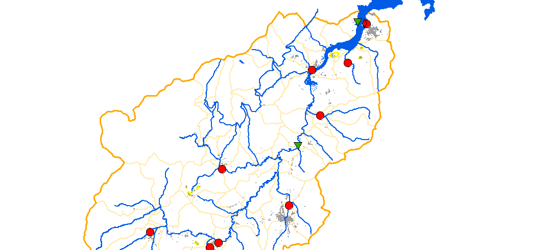 Kvilda Kvildský p. Studený p. Olšinka Teplá Vltava Vydří p. Bučina Zelenohorský p. Vltavský p. Kubohuťský p. Račí p. Polecký p. Častá Kaplický p. Lenora Olšinka Volarský p. Kořenský p. Jedlový p.