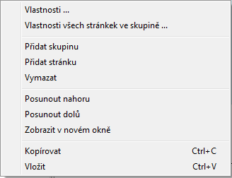 2.1.2 Levý panel stránek a skupin Panel slouží k editaci a přepínání skupin a stránek. Panel má nástrojovou lištu.