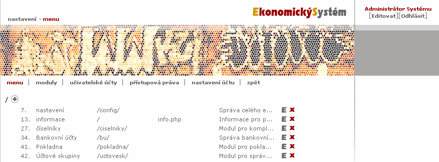 UTB ve Zlíně, Fakulta aplikované informatiky 21 V modulu jsou dostupné následující možnosti nastavení. 2.2.1.1 Nastavení menu - zde je možné nastavit položky menu v systému, soubory, na které odkazují a popisky jednotlivých položek viz.