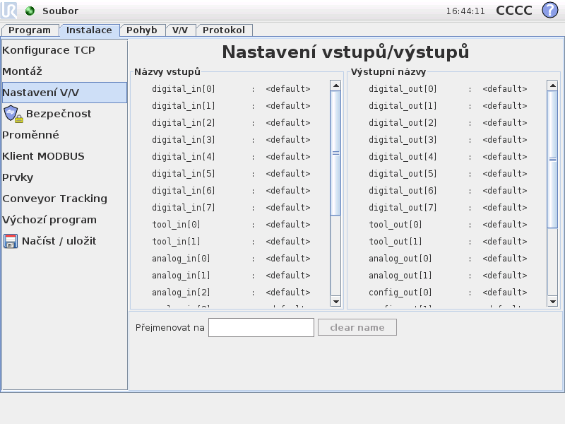 12.8 Instalace Nastavení V/V UPOZORNĚNÍ: Používejte správná nastavení instalace. Soubory instalace ukládejte a načítejte spolu s programem. 12.