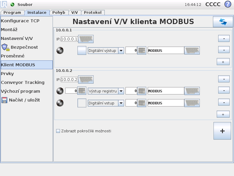 12.11 Instalace Nastavení V/V MODBUS klient Chcete-li odstranit proměnnou, vyberte ji v seznamu a poté klikněte na Odstranit.