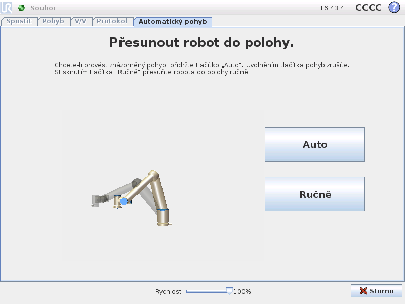 12.4 Karta Automatický pohyb 12.4 Karta Automatický pohyb Karta Automatický pohyb slouží pro pohyb ramene robota do konkrétní polohy na pracovišti.