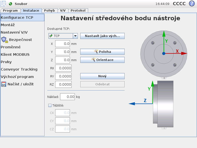 12.6 Instalace Konfigurace TCP VÝSTRAHA: Nedoporučujeme používat v robotovi instalaci načtenou z disku USB.