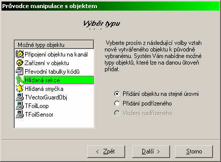 Obrázek 12 Definice hlídaného objektu Definice sekcí, smyček a převodů kódů Pro usnadnění definice se doporučuje použít import z předlohy pro daný typ EPS ústředny, kde jsou již základní sekce a