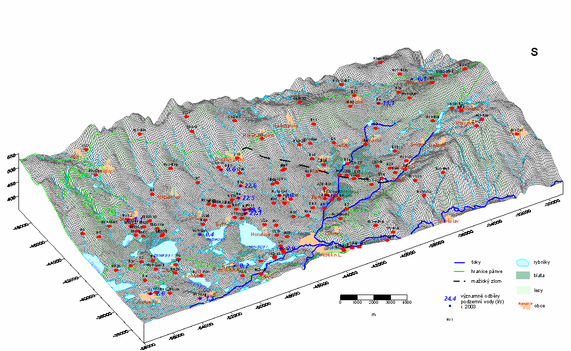 Síťový model povrchu terénu s hydrogeologickými