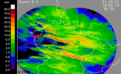 Rok 2001 přinesl hned několik tornád na různých místech a různé intenzity. Silné konvektivní bouře doprovázené tornády ze dne 31. května jsou viditelné na obr. 8.