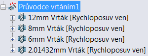 vrtané otvory výběr otvorů zakončených kuželem Pozor