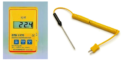 Fyzikální praktikum 5 Obrázek 6: Digitální teploměr s teplotní termočlánkovou sondou typu K.