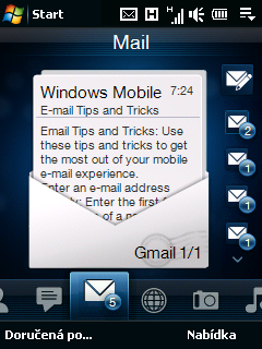 Odeslání e-mailové zprávy 1. Na kartě Mail na Výchozí obrazovce klepněte na e-mailový účet, který chcete použít, na pravé straně obrazovky. 2. Klepnutím na ikonu vytvořte nový e-mail. 3.