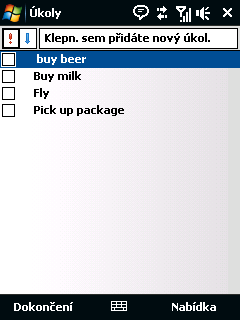 32 Rychlý průvodce 19. Sledování úkolů Použijte funkci Úkoly pro připomenutí jednotlivých aktivity, které musíte udělat. Vytvoření seznamu úkolů 1.