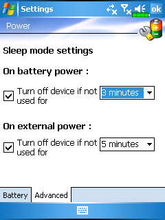 Zapnutí a vypnutí Tlačítko Power Režim spánku 1. Když stisknete tlačítko Power na horní straně zařízení, Pocket PC. Bahem něj je obrazovka vypnutá, a všechna zařízení jsou v režimu šetření energií.