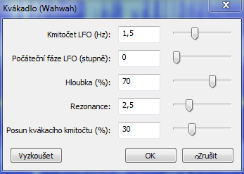 Kvákadlo (Wahwah) Kvákadlo na principu kytarového zvuku populárního v sedmdesátých letech dvacátého století. Kvákadlo používá pohyblivý pásmový filtr k tvorbě svého zvuku.