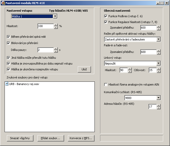 3.2. Program Hlm41setup Program Hlm41setup slouží pro konfiguraci hlásiče a volitelně jej můžeme využít i jako souborového manažeru pro kopírování zvukových souborů na paměťovou kartu a převod