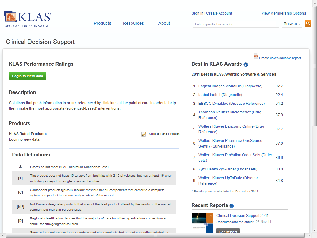 DynaMed vyhodnocen jako nejlepší refereční zdroj EBM v studii KLAS 2011 "Clinical Decision Support