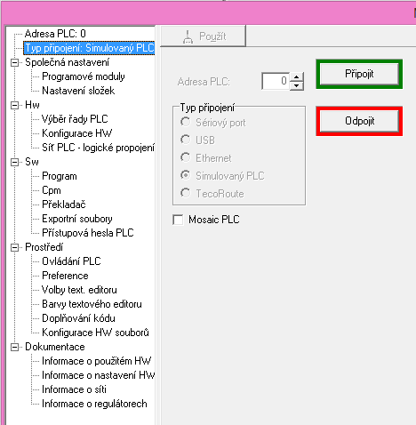 Obrázek 2.8: Mana¾er projektu v prostøedí Mosaic Spu¹tìní projektu Zelená ¹ipka indikuje nejen spu¹tìní projektu, ale i nahrání algoritmu do pamìti PLC.