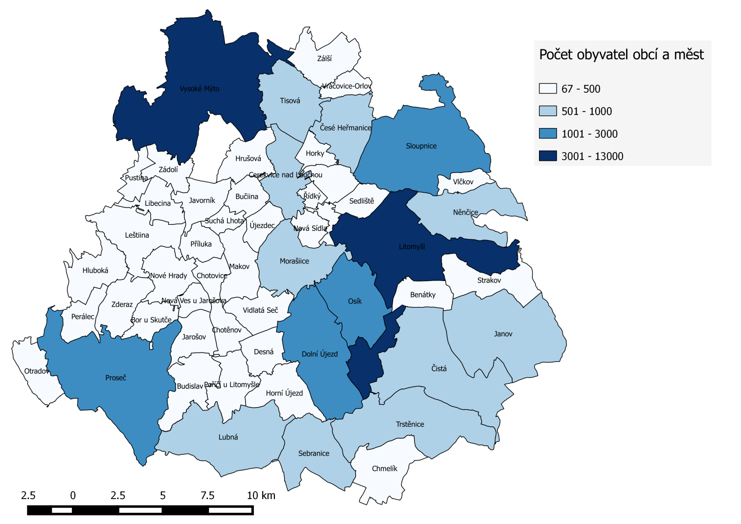 Region je typický velkým počtem malých obcí, které jsou kumulovány především západně od spojnice Vysokého Mýta a Litomyšle. Níže zobrazený graf znázorňuje některé další typické vlastnosti regionu.