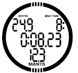 4.9 Reţim měřícího přístroje (GAUGE) Nachází-li se počítač MANTIS v reţimu měřícího přístroje (GAUGE), bude pouze monitorovat hloubku, čas ponoru a teplotu.