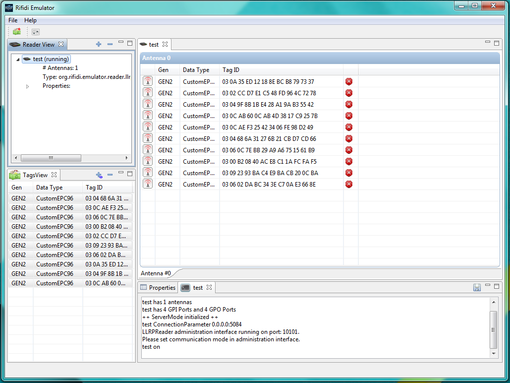 Pro simulaci RFID čtečky byl použit software RiFiDi. RiFiDi je open-source napsaný v jazyce JAVA. Podporuje verzi protokolu LLRP 1.