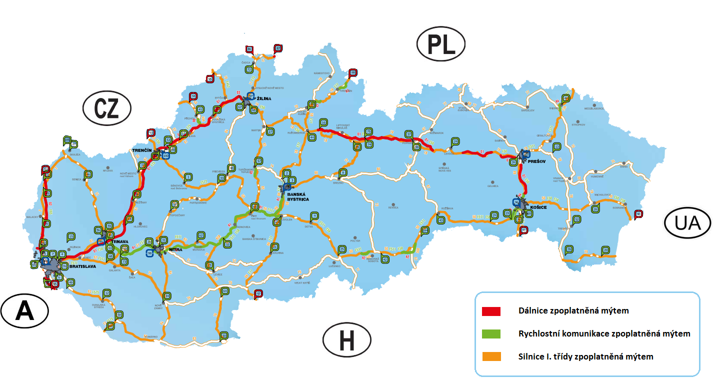 Příloha 7 - Mapa zpoplatněných úseků mýtem v SR k 1. 1. 2013 Zdroj: Mapa spoplatnených úsekov a zákazníckych miest. EMYTO.SK. [online].