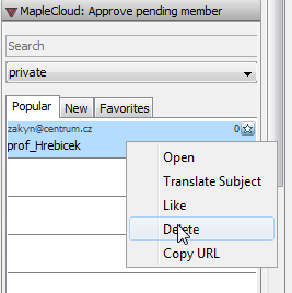 POZOR Obrázek 17 Potvrzení uložení nové verze dokumentu do MapleCloud Maple 2015 v případě změn v otevřeném dokumentu z MapleCloud automaticky dokument do MapleCloud neukládá, ale zobrazí dialog