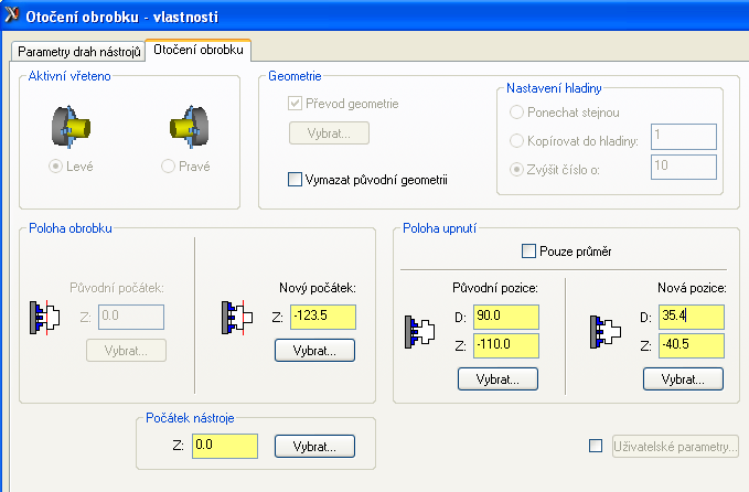 Řešené úkoly při soustružení v CAD/CAM systému 94 Toto základní nastavení platí pro obrábění z první strany 1. upnutí. Pro definici sklíčidla ve 2.