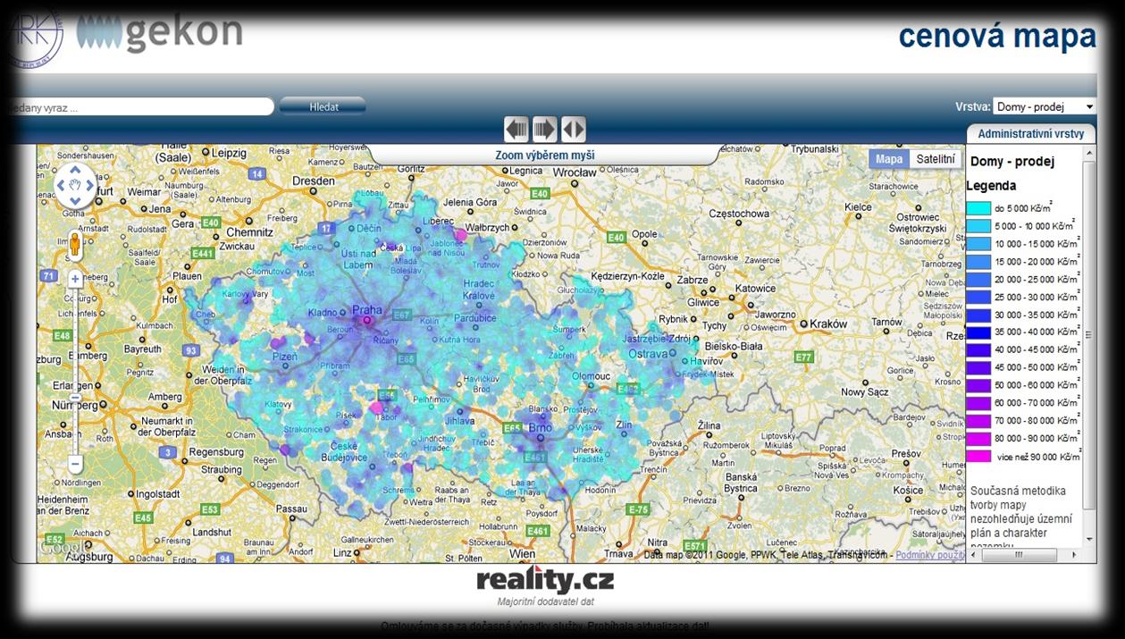 Obr. č. 6.1 Cenová mapa od ARK ČR. Zdroj: [17] 6.3.