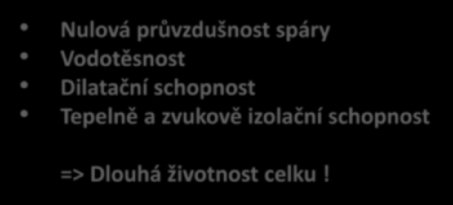 Základní požadavky Nulová průvzdušnost spáry Vodotěsnost Dilatační