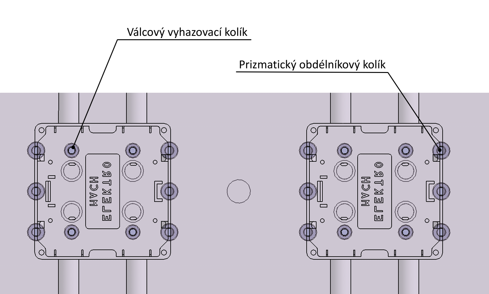 UTB ve Zlíně, Fakulta technologická 52 6.7 Vyhazovací systém Vyhazovací systém má za úkol vyhození výstřiku z dutiny formy z levé tvarové desky (tvárníku).