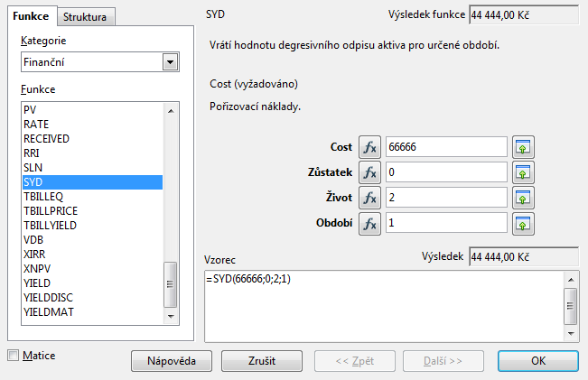 Příklad 3.3.2: Zakoupil jsem počítač v hodnotě 100 000Kč. Míním ho odepisovat zrychleně. Jaké budou odpisy v jednotlivých letech?