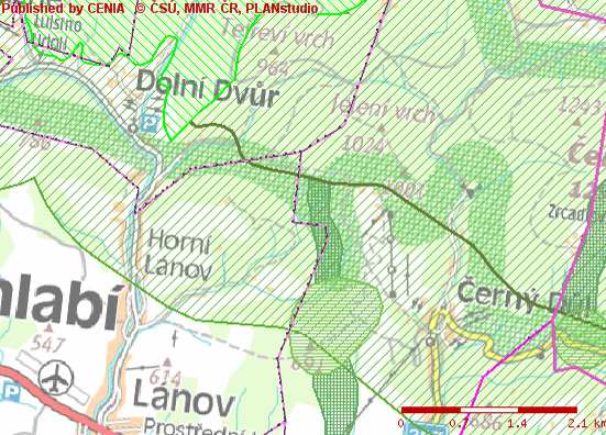 Obr. č. 10: Mapa nejbližších prvků ÚSES Zvláště chráněná území, území přírodních parků Řešený záměr se nachází v ochranném pásmu Krkonošského národního parku.