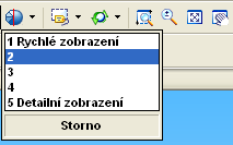 Ikonové menu nám nabízí možnosti pohledu na detail ( pod lupou ), nebo zvětšení a zmenšení lupou, dále zobrazení celého modelu ve viditelném prostoru (nikoli tzv.