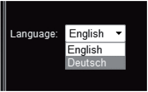 Jazyk webového rozhraní můžete nastavit na angličtinu, nebo němčinu. Když chcete jazyk změnit, rozbalte menu a zvolte si požadovaný jazyk. Vybraný jazyk se poté nastaví jako výchozí.