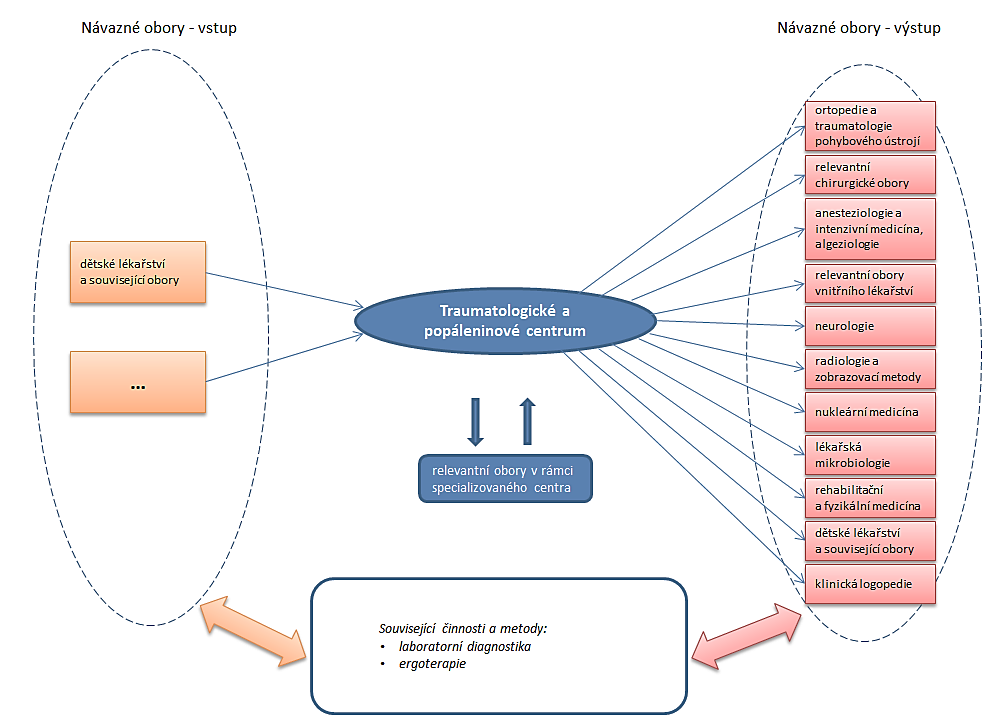 Schéma 3 Horizontální model koncentrace péče v návaznosti na vysoce specializovaná traumatologická a popáleninová centra Kardiologická centra Lékařské obory: relevantní obory vnitřního lékařství o