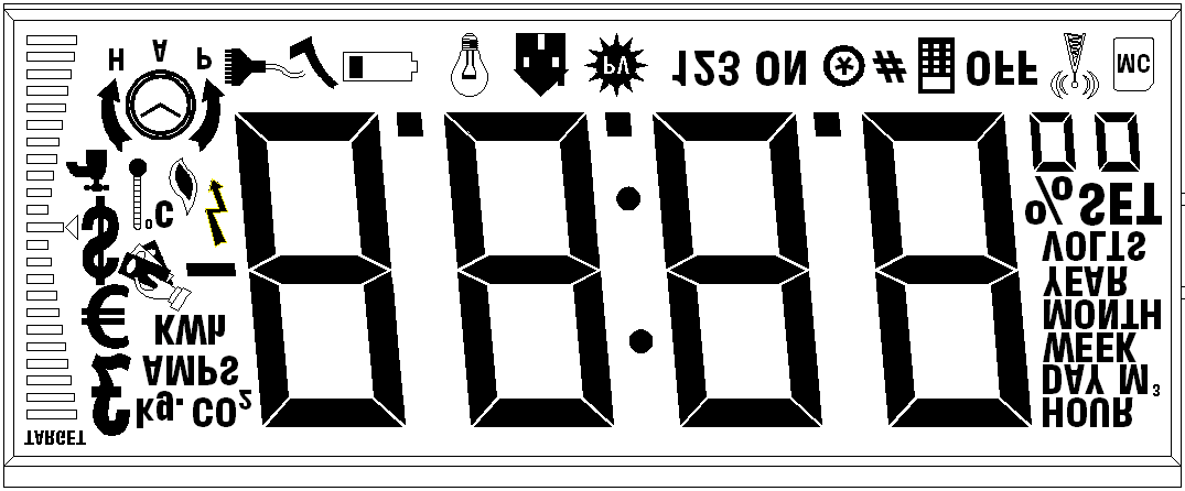 7. Ikony displeje A. velké číslice B. režimy C. časová období D. stupnice cíle spotřeby E. zobrazení hodnot v reálném čase (předpověď) F. zobrazení historie G. aktualizace firmwaru H.