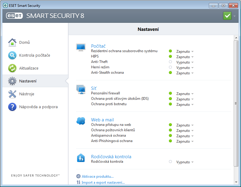 4. Práce s ESET Smart Security Podrobná nastavení v ESET Smart Security umožňují upravit úroveň ochrany počítače a síťové komunikace.