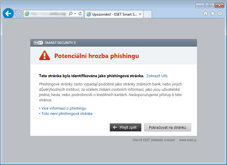 Poznámka: Potenciální phishingové stránky, které jsou zařazeny na seznam povolených výjimek, budou standardně znovu nepřístupné za několik hodin.