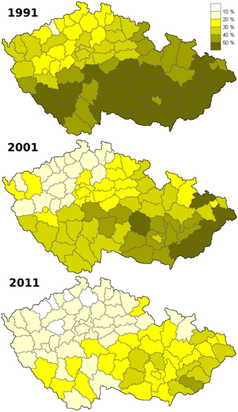 Náboženství na mapě ČR Vývoj