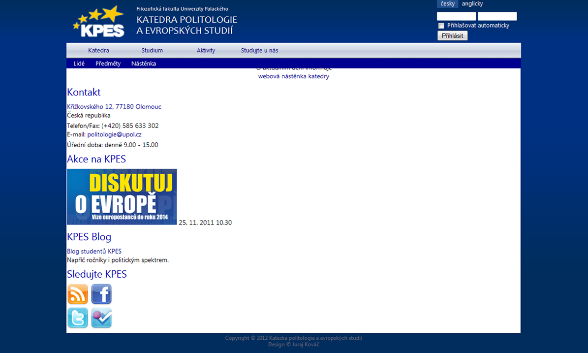 Obrázek 9: Vzhled stránek KPES v internetovém prohlížeči Internet Explorer 7.0. Zdroj: Vlastní.
