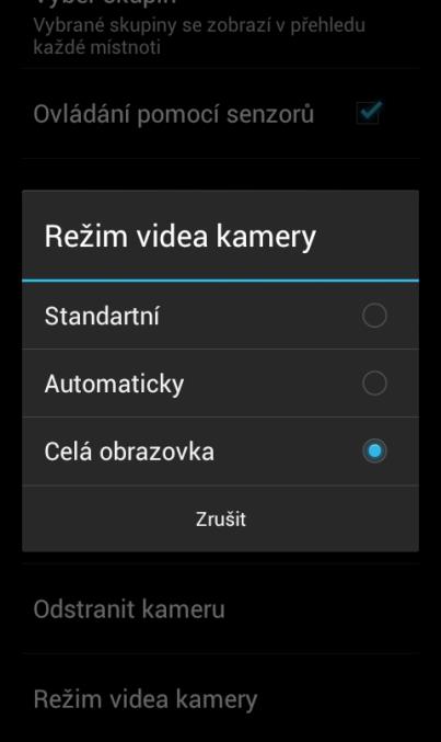 f) Nastavení kamer dále v návodu bude popsáno, že jsou dvě možnosti zobrazení aplikace Dlaždice nebo Seznam. U Seznamu kamer jsou k dispozici všechny připojené kamery.