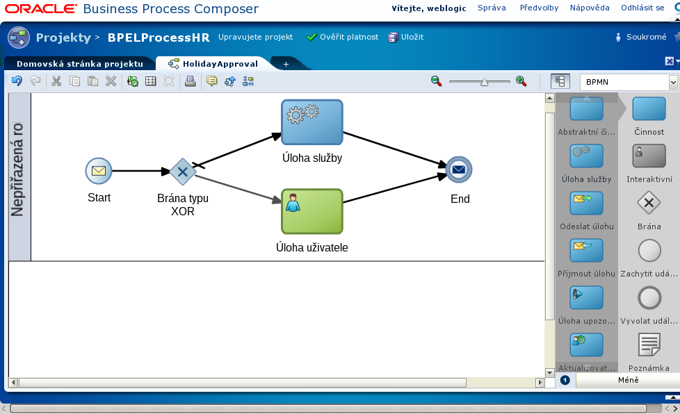 Vývoj v jdeveloper a Business Process Composer Sestavení SOA archivu a jeho nasazení Tesování a sledování SCA aplikace BPMN popis procesů v Business Process Composer 1 Oracle SOA Suite 12c (sputěný