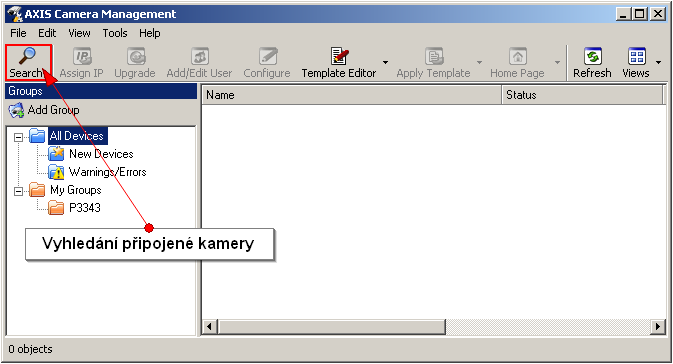 2. Všechny kamery jsou odpojeny od ethernetu 3. Je připojeno servisní PC s nainstalovaným ACM 4.