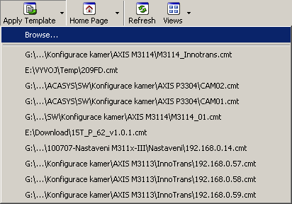 Obr. 15 - ACM Aplikace šablony Přes poloţku Browse otevřeme další dialogové okno, ve kterém vyhledáme konfigurační šablonu, kterou budeme danou kameru konfigurovat. Obr.